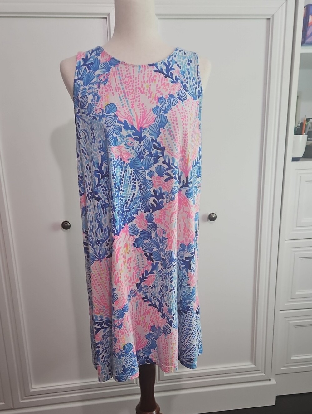 Lilly Pulitzer Sleeveless Pink & Blue Floral-Print Midi Dress